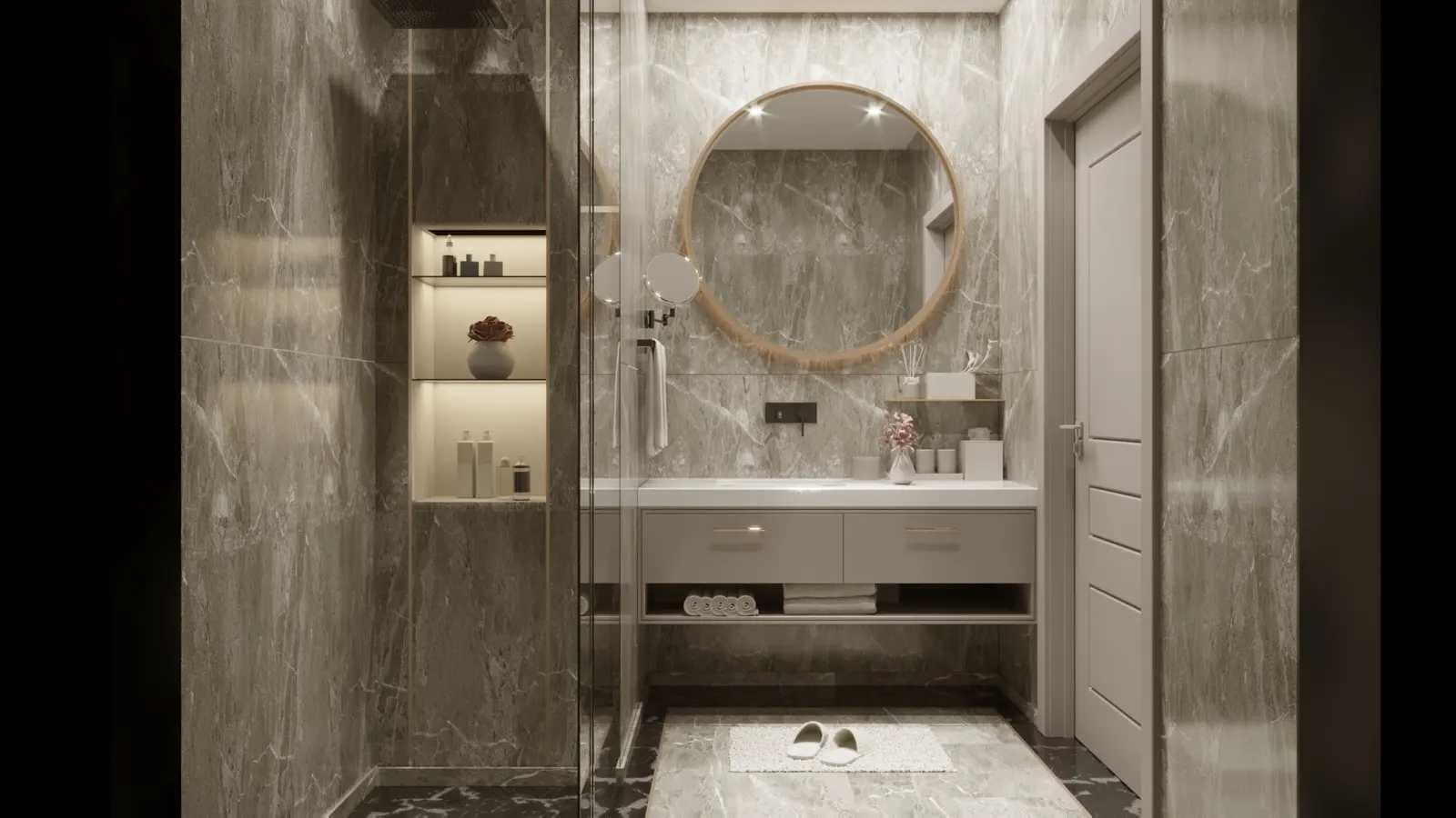 ASubaşı Evi, mermer kaplı lavabo ve yuvarlak ayna