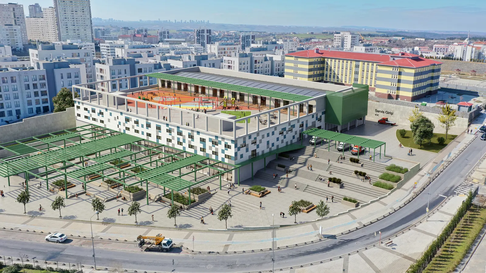 Marketplace Başakşehir, pazar yeri ve meydanın kuşbakışı görünümü