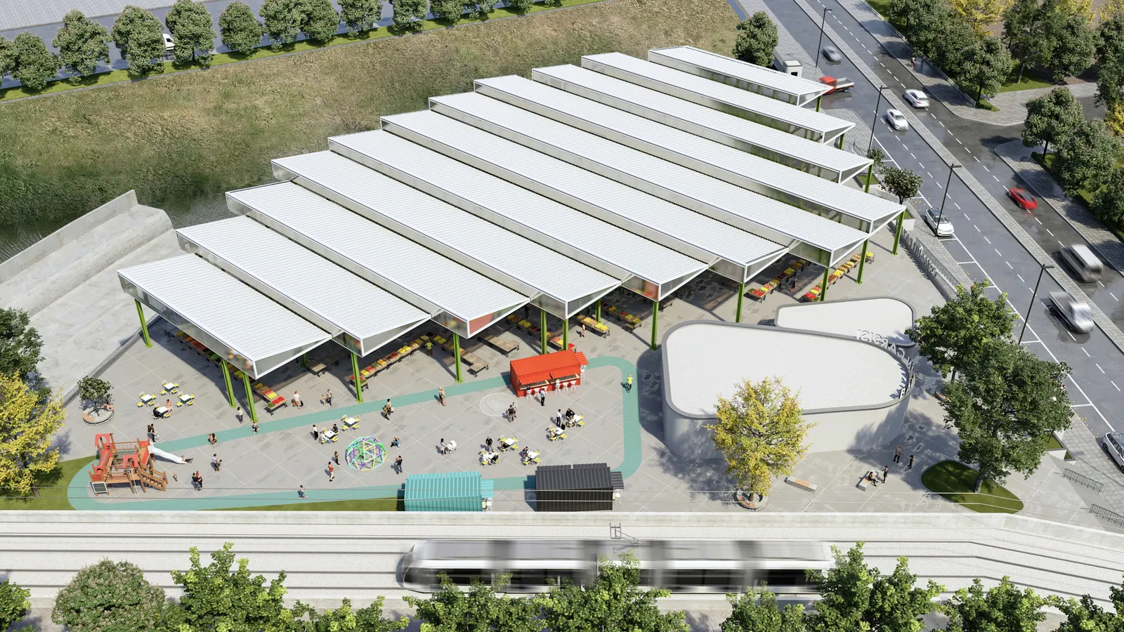 Marketplace Eyüpsultan, pazar yerinin kuşbakışı görünümü: sıra sıra çatı örtüleri